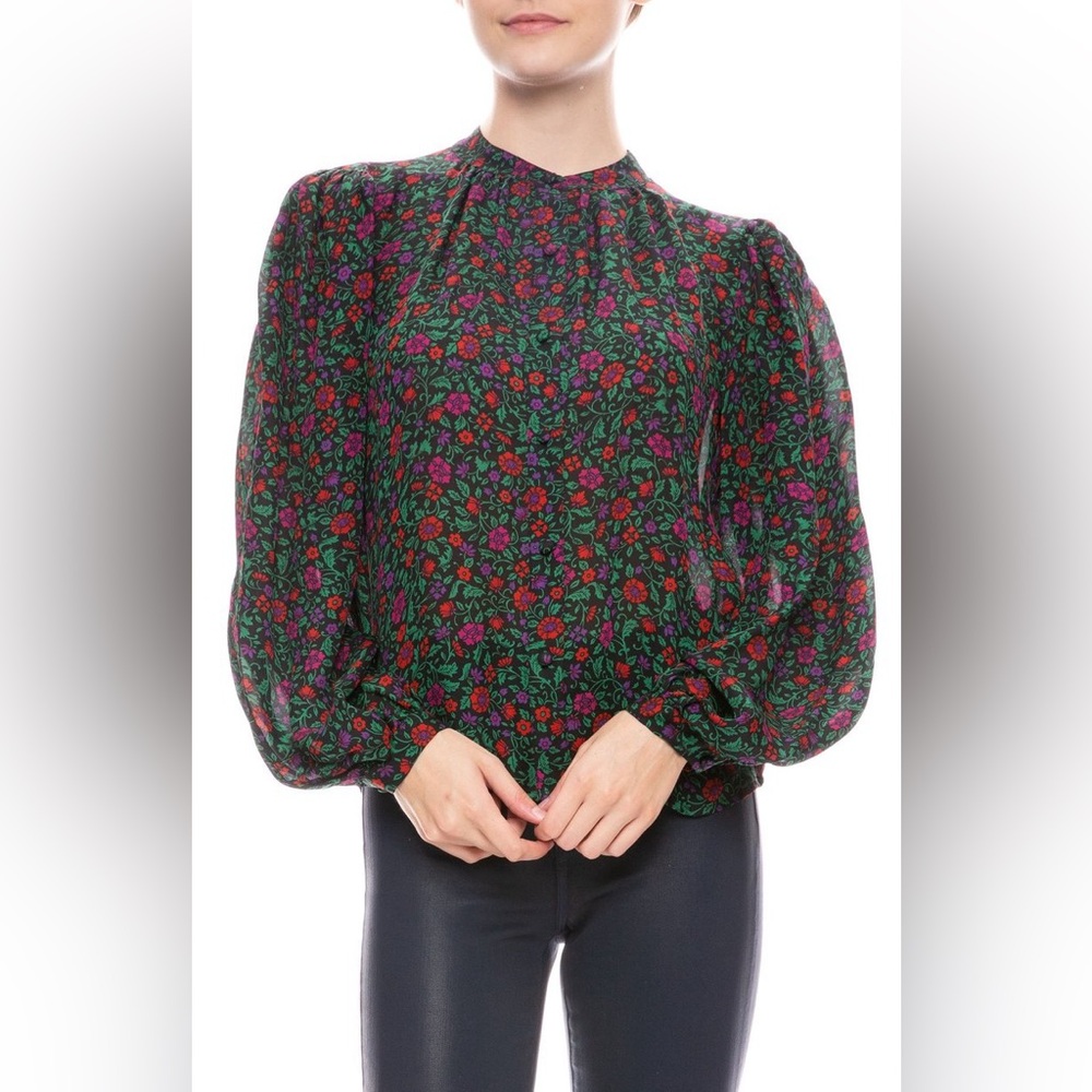 Veronica Beard Ashlynn Black Floral 100% Silk Blouse, size 24